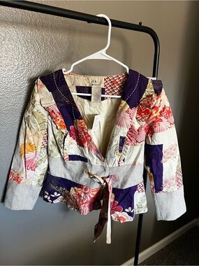 Anthropologie Elevensies Patch Work Peplum Ruffle Jacket Top 8 NWT